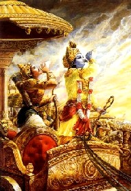 Krishna e Arjuna sopram seus b�zios transcendentais